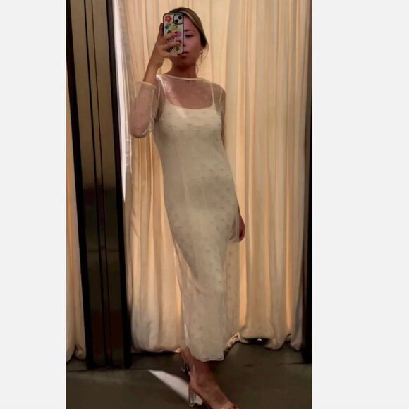 Zara Festive Knit Beaded Dress Limited Edition NWT Cava Beige Size Small - Picture 6 of 15